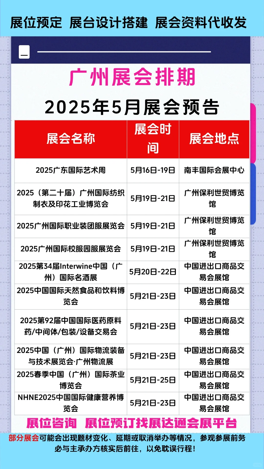 广州展会排期2025年5月广交会展会排期表