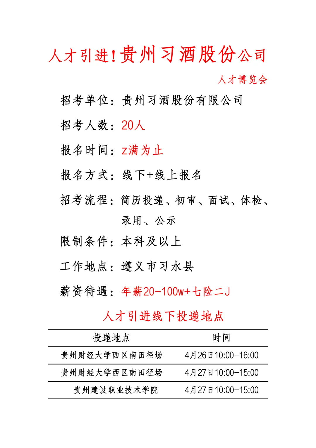 又发公告了！习酒股份人才博览会招考20人！