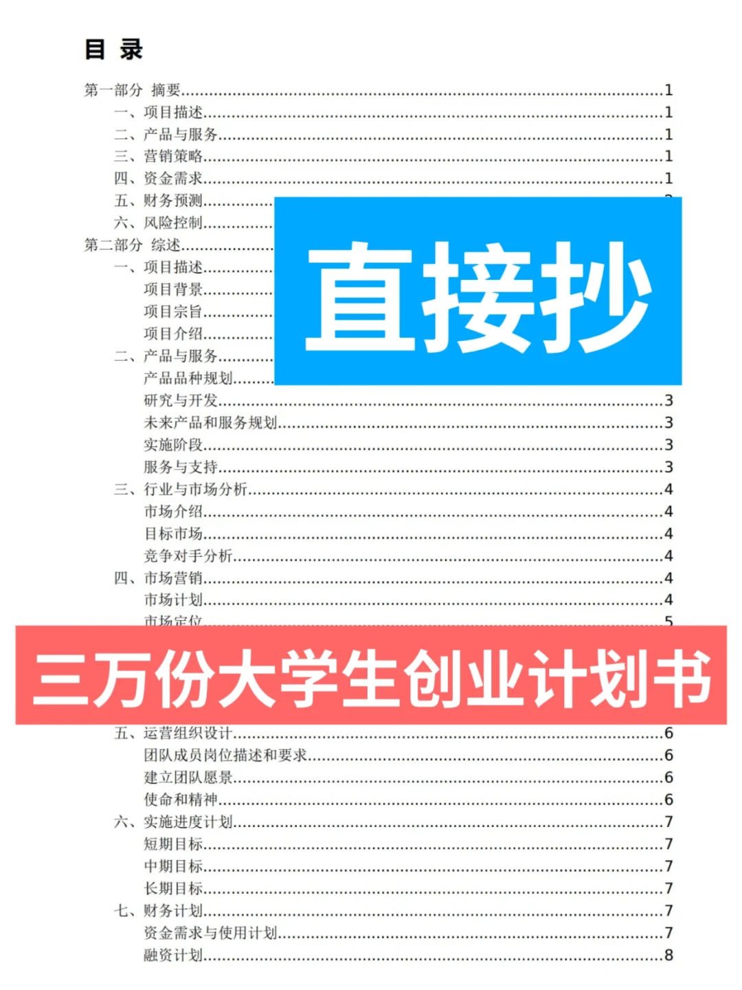 大学生创业计划书成品word模板?直接用