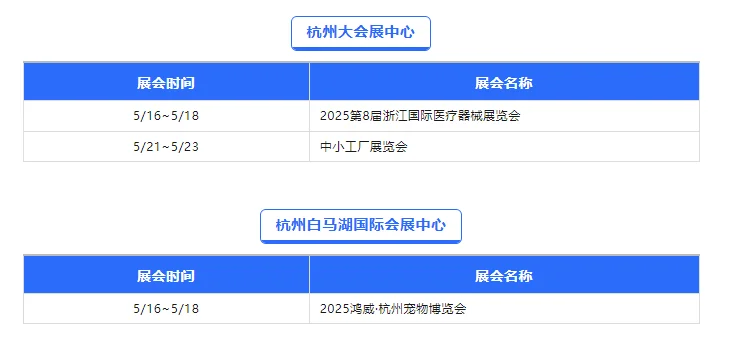 2025 浙江5月会展排期