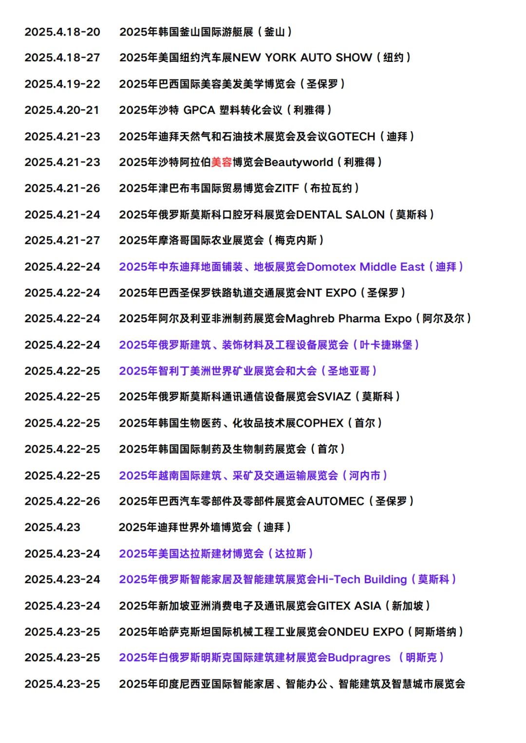 4月14-23日世界各国展览会一览表