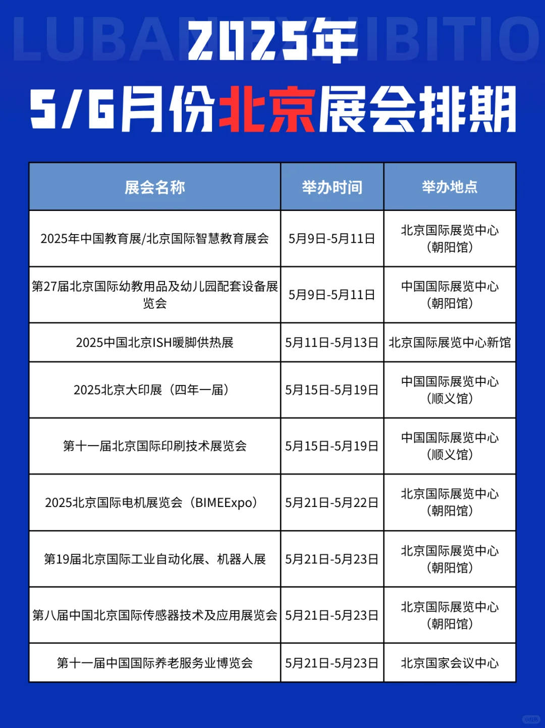 北京5-6月份展会排期来啦?