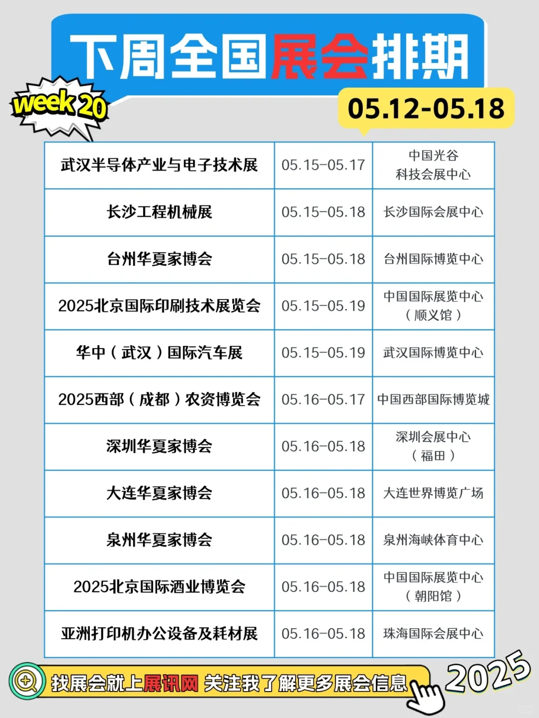 05.12-05.18全国展会排期一览表～
