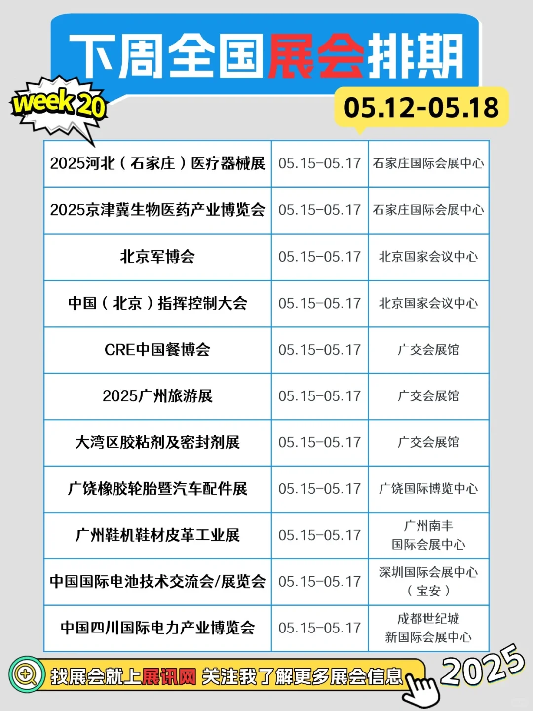 05.12-05.18全国展会排期一览表～