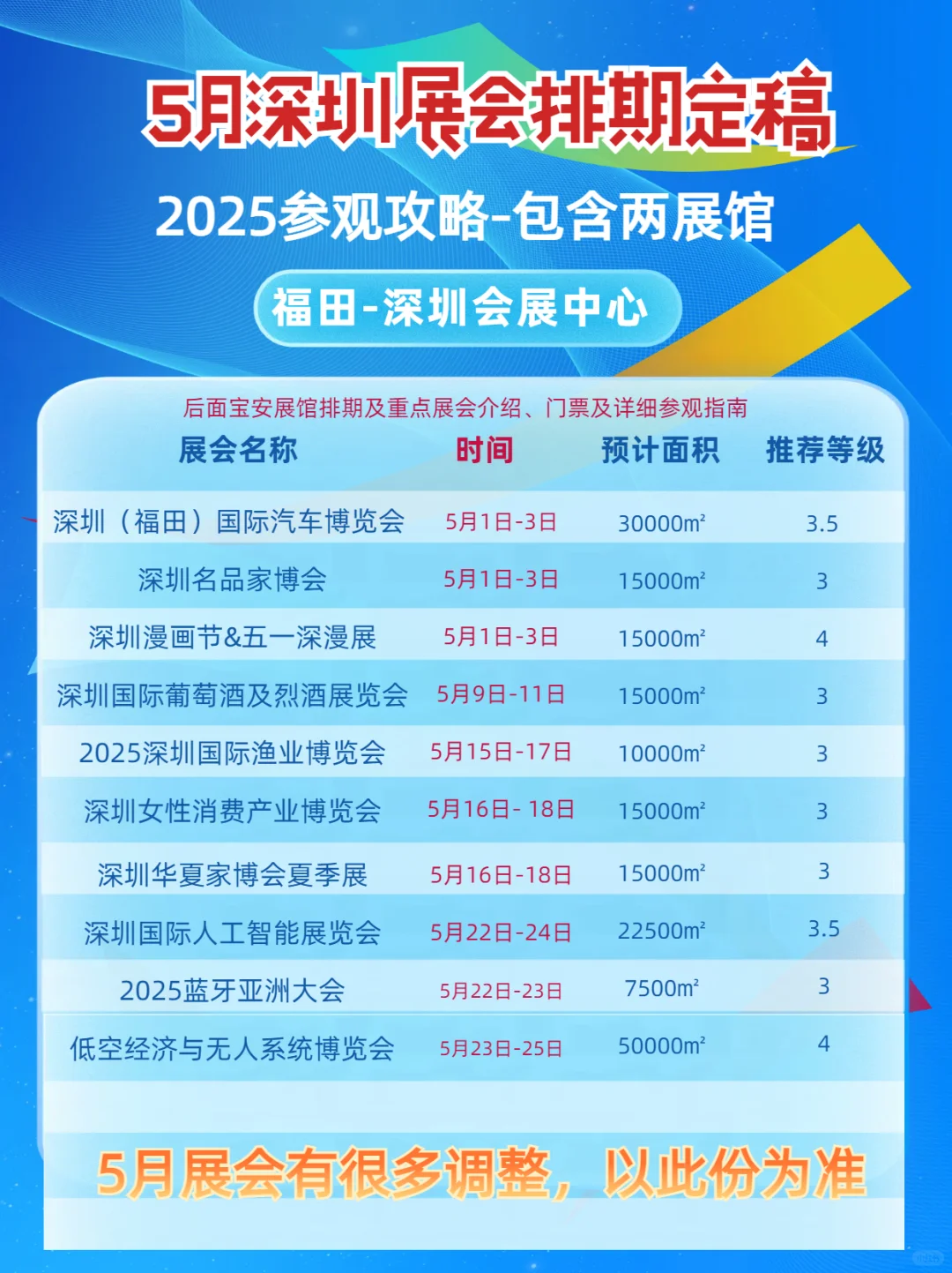 5月深圳展会排期包含深圳福田及宝安展馆