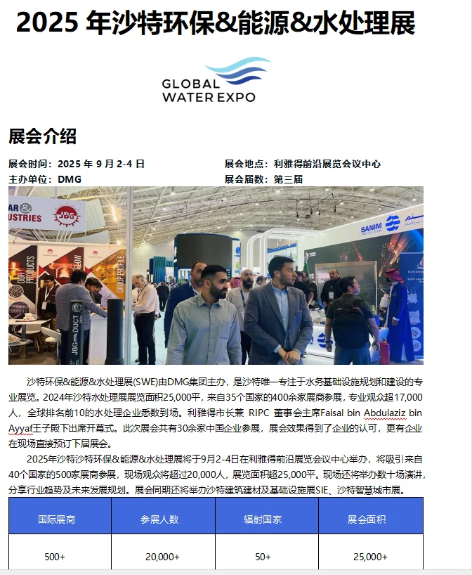 2025 年沙特环保&能源&水处理展展会介绍展