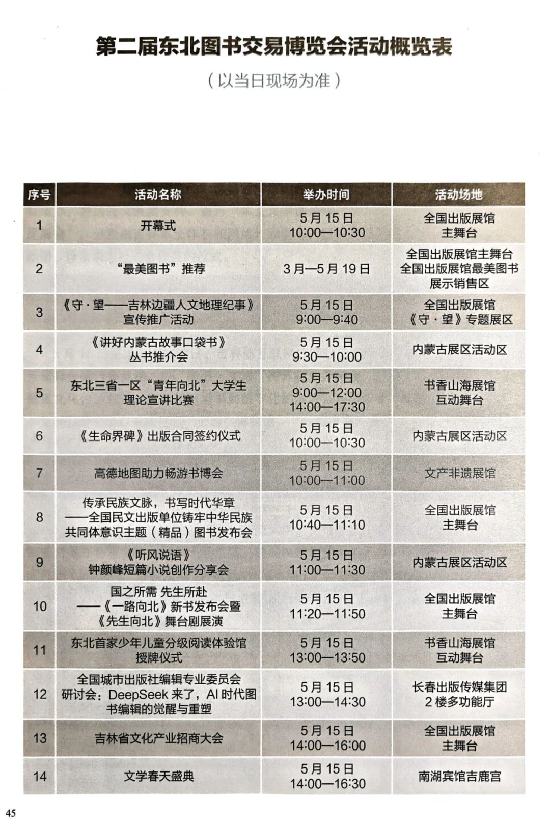 第二届东北图书交易博览会活动一览表……