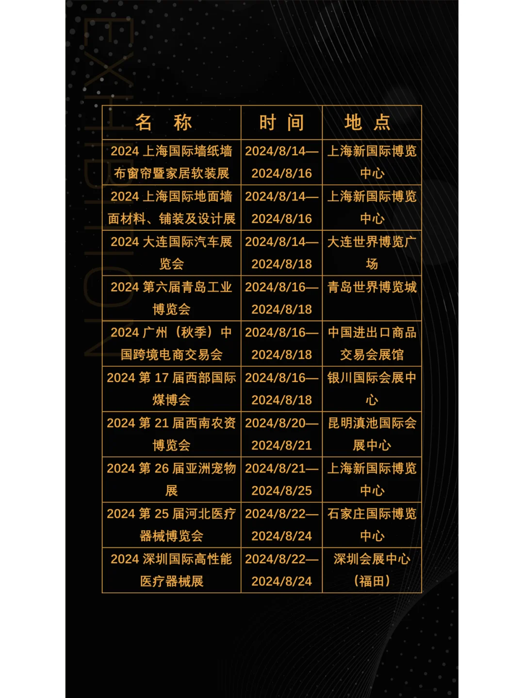 2024年8月全国展会展期大全