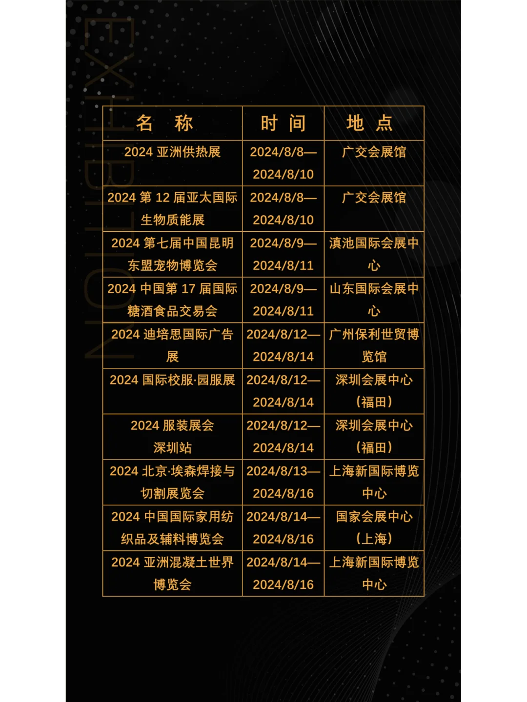 2024年8月全国展会展期大全