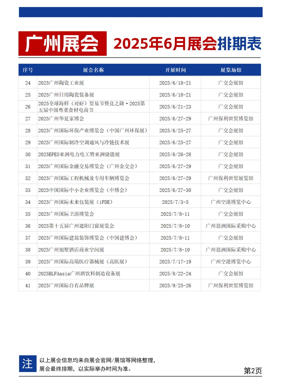 2025年6月广州展会排期表（最新）