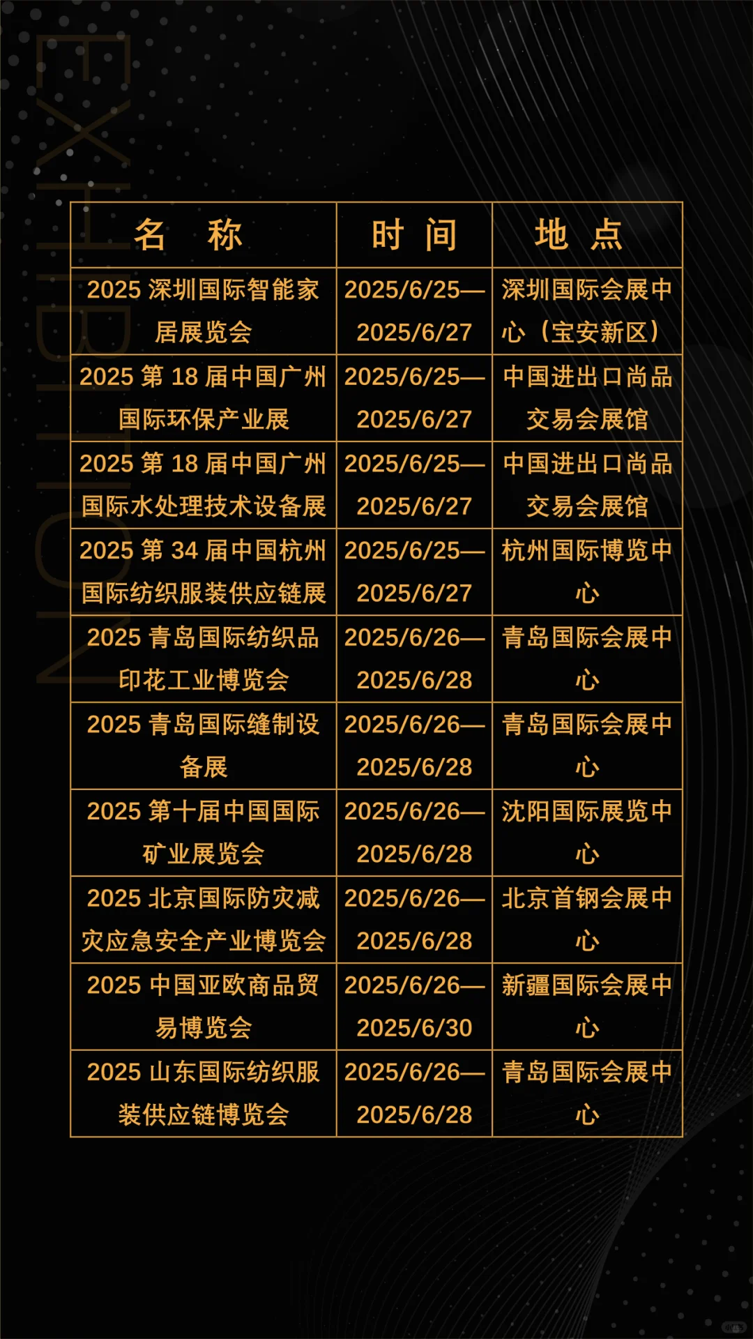 2025年6月全国展会展期大全