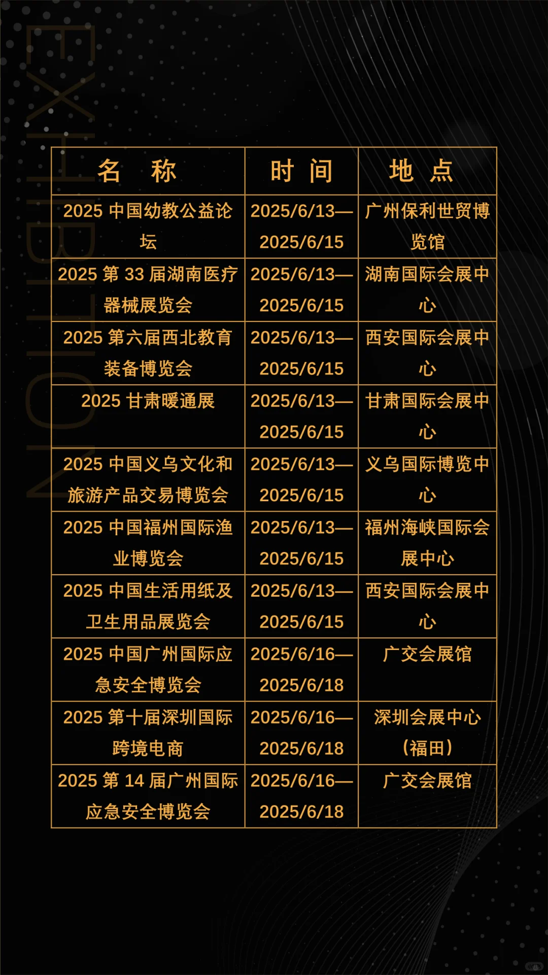 2025年6月全国展会展期大全