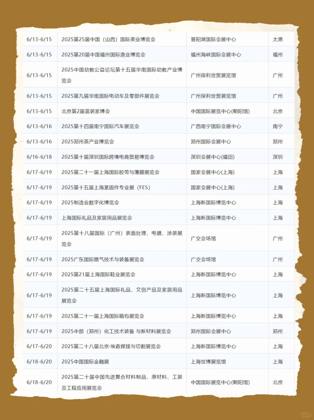 2025年6月份的展会排期来啦