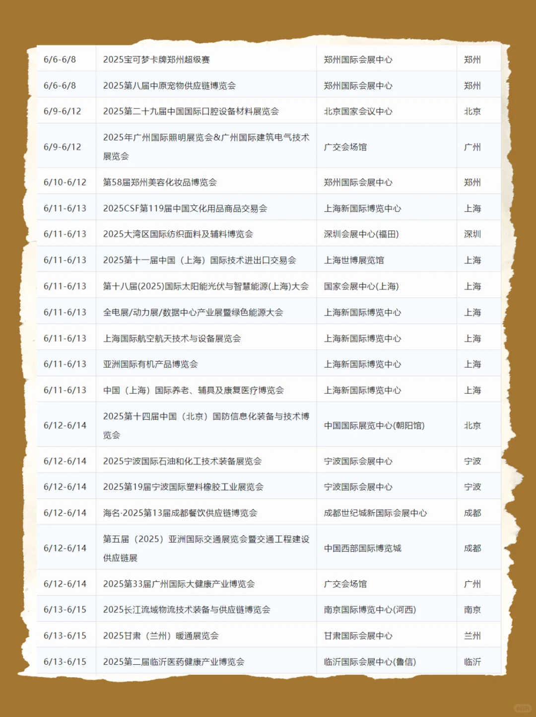 2025年6月份的展会排期来啦