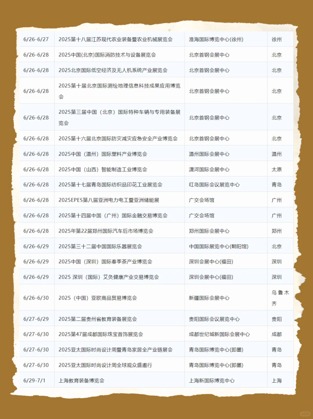 2025年6月份的展会排期来啦
