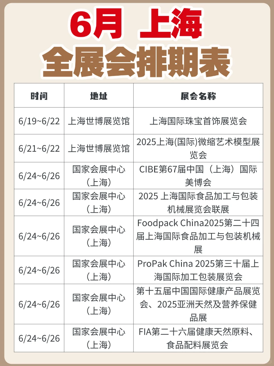 更新！上海6月展会排期表来了~
