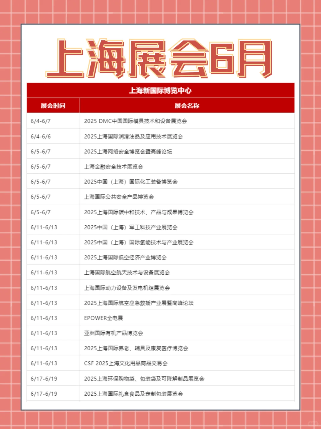 上海展会|2025年6月展会排期表