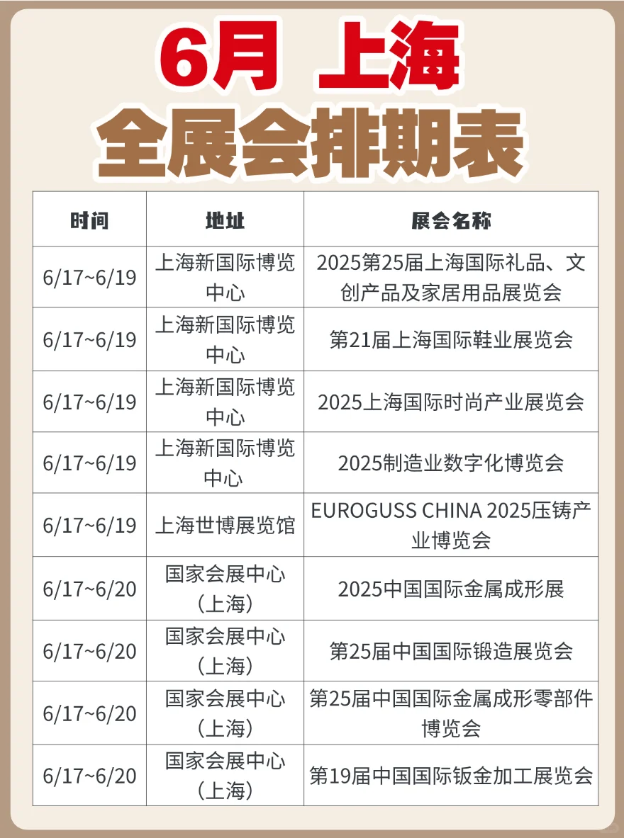 更新！上海6月展会排期表来了~