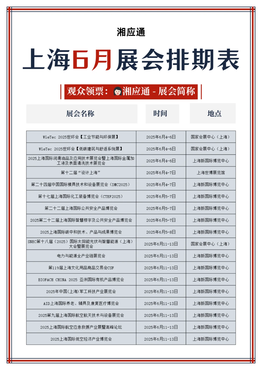 上海6月展会排期表，建议收藏！