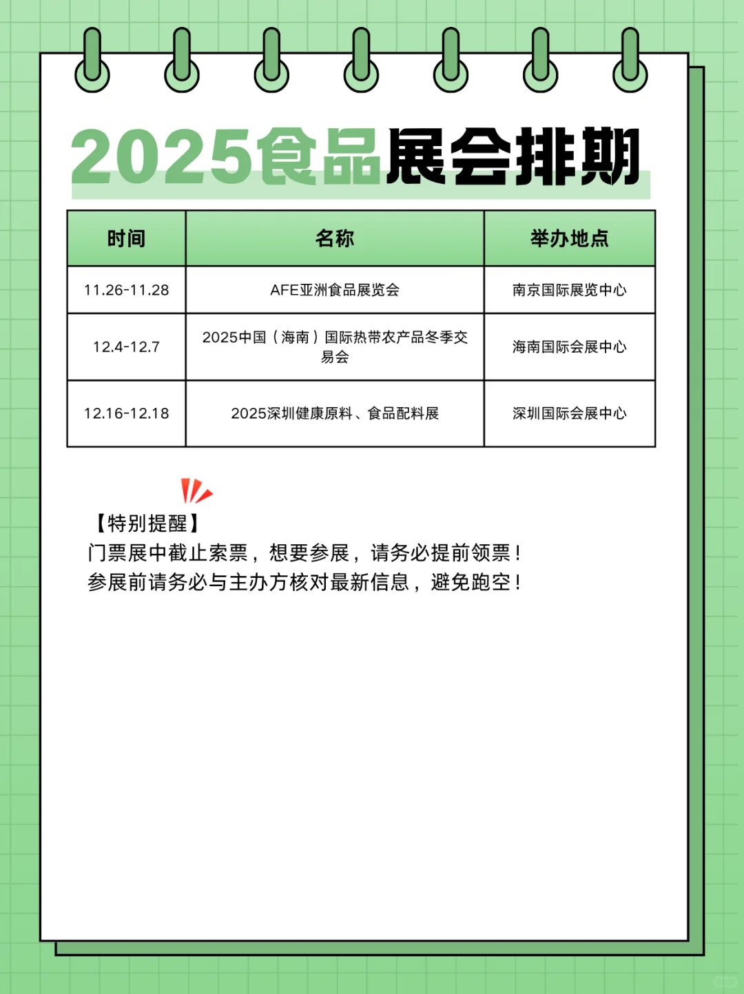 最新‼️2025食品展会排期表。