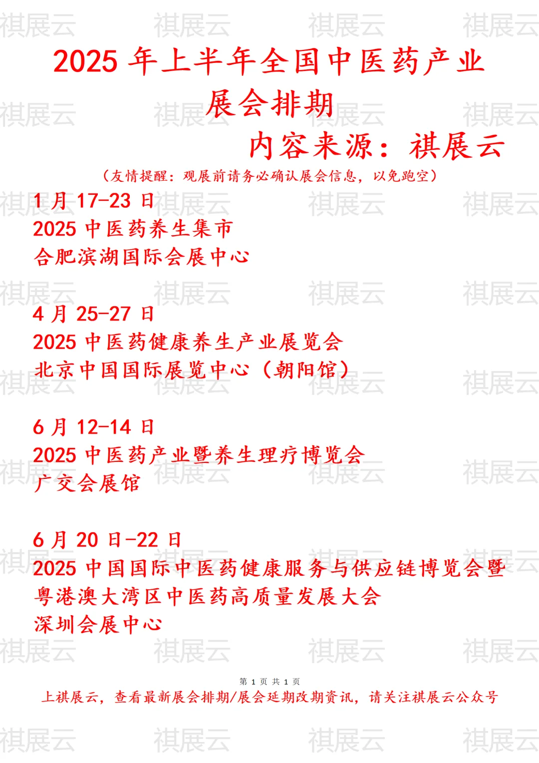 2025年上半年全国中医药产业展会排期
