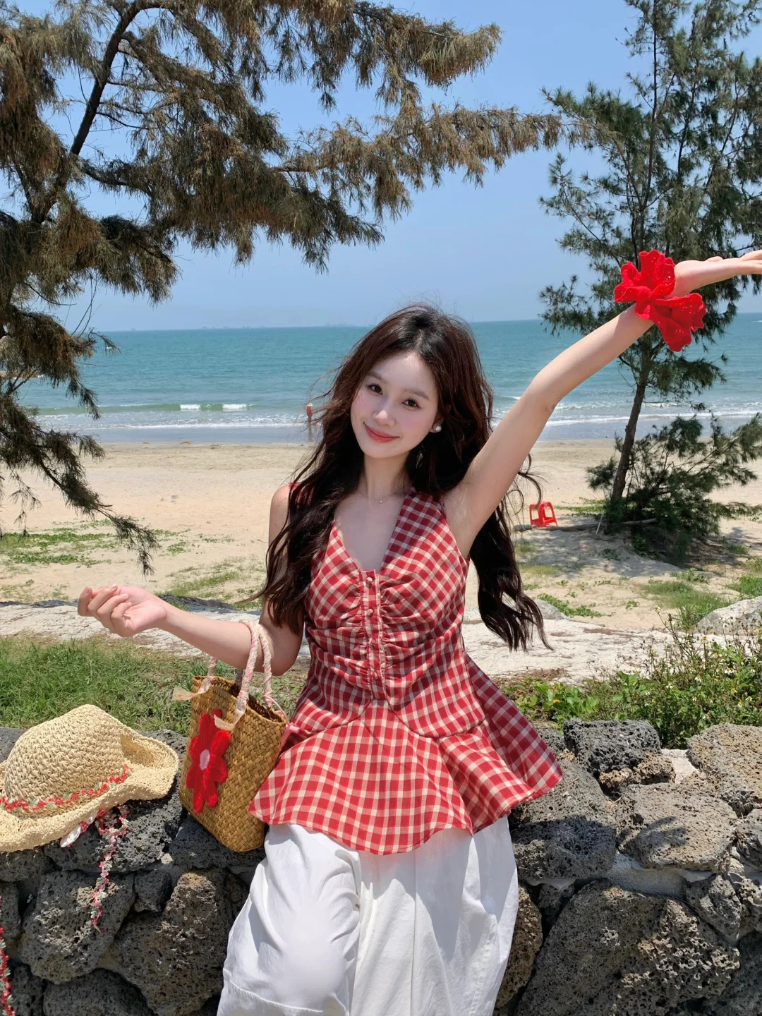 海风+红格子=100%出片率！