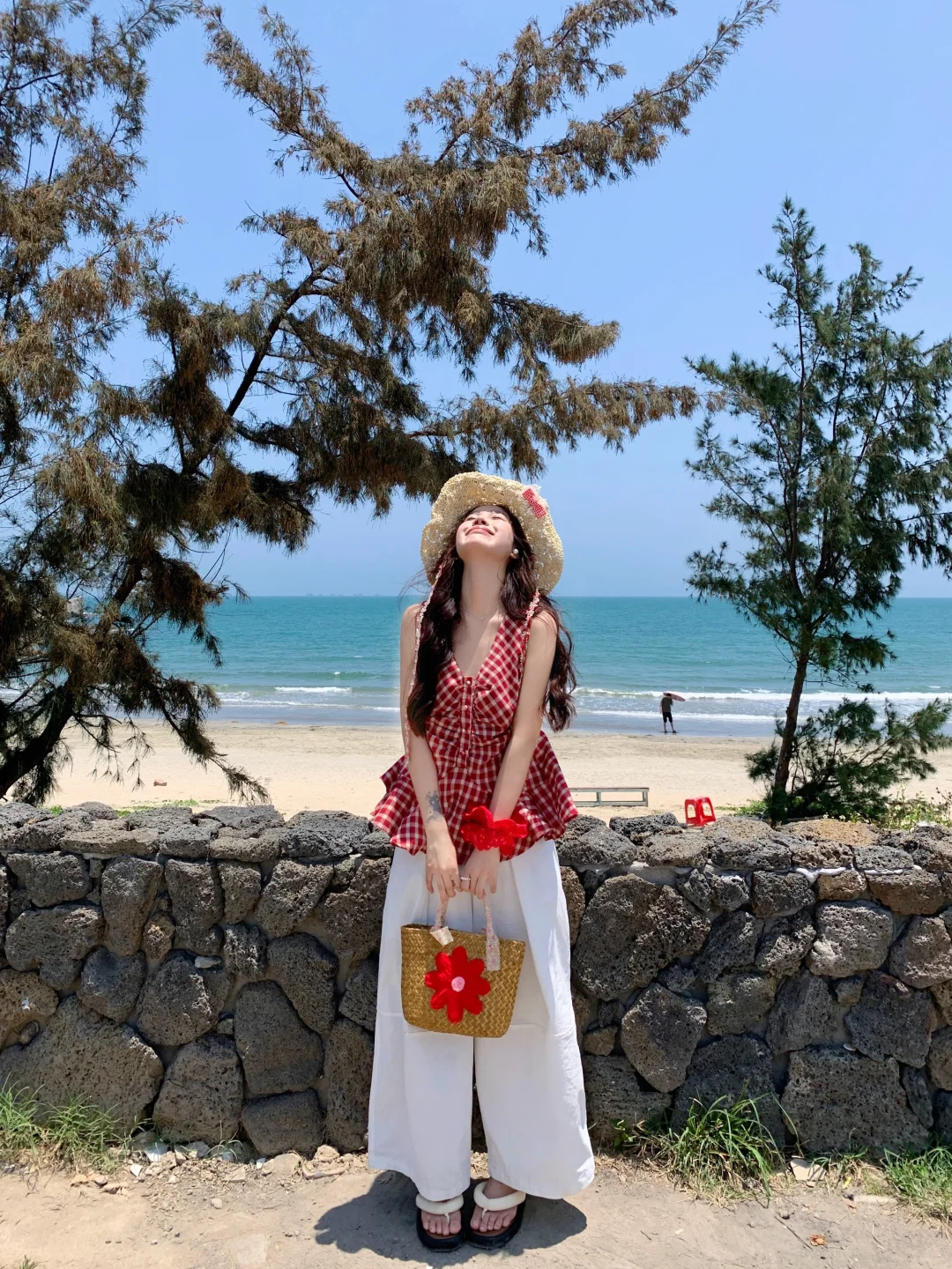 海风+红格子=100%出片率！