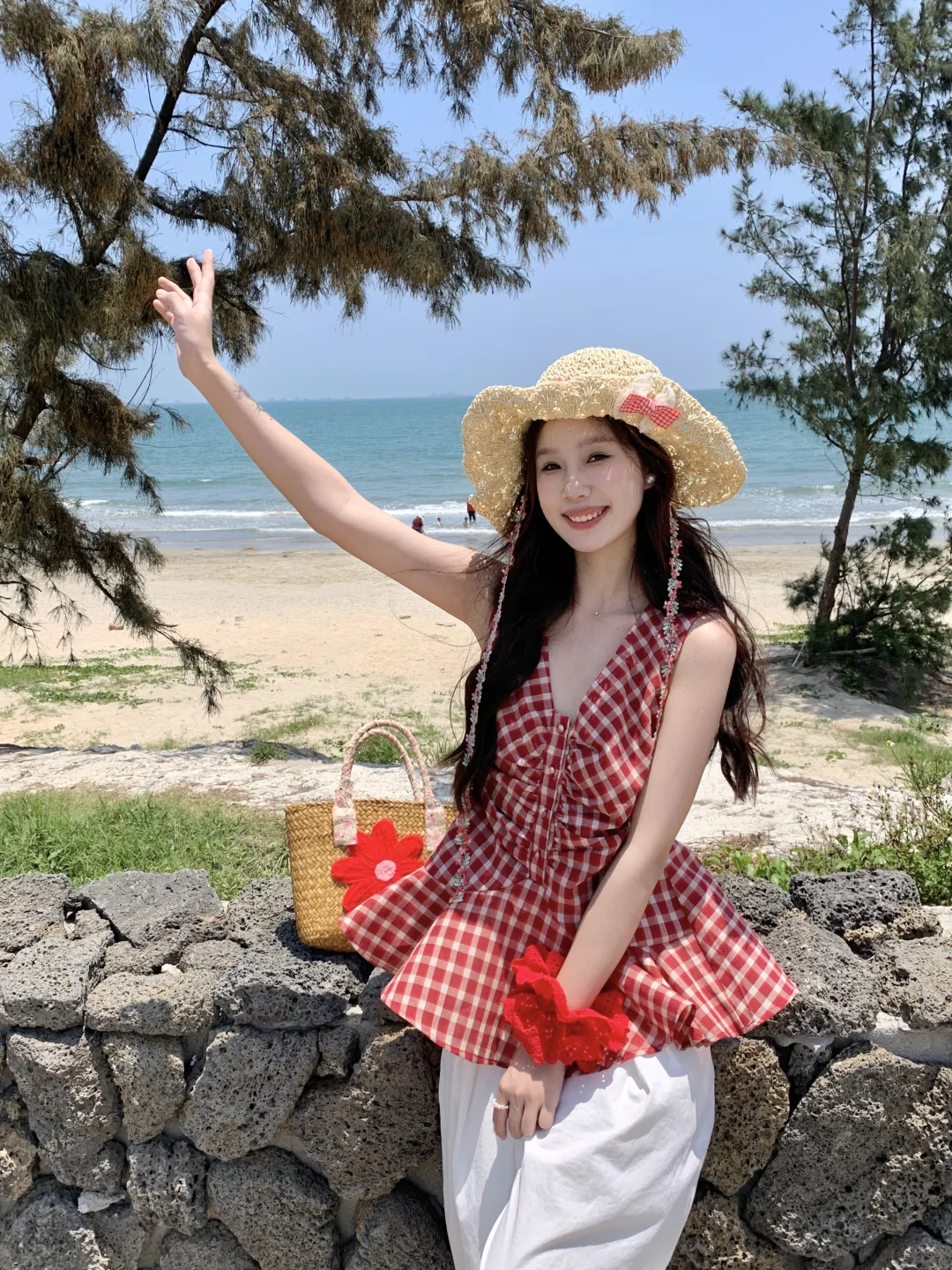 海风+红格子=100%出片率！