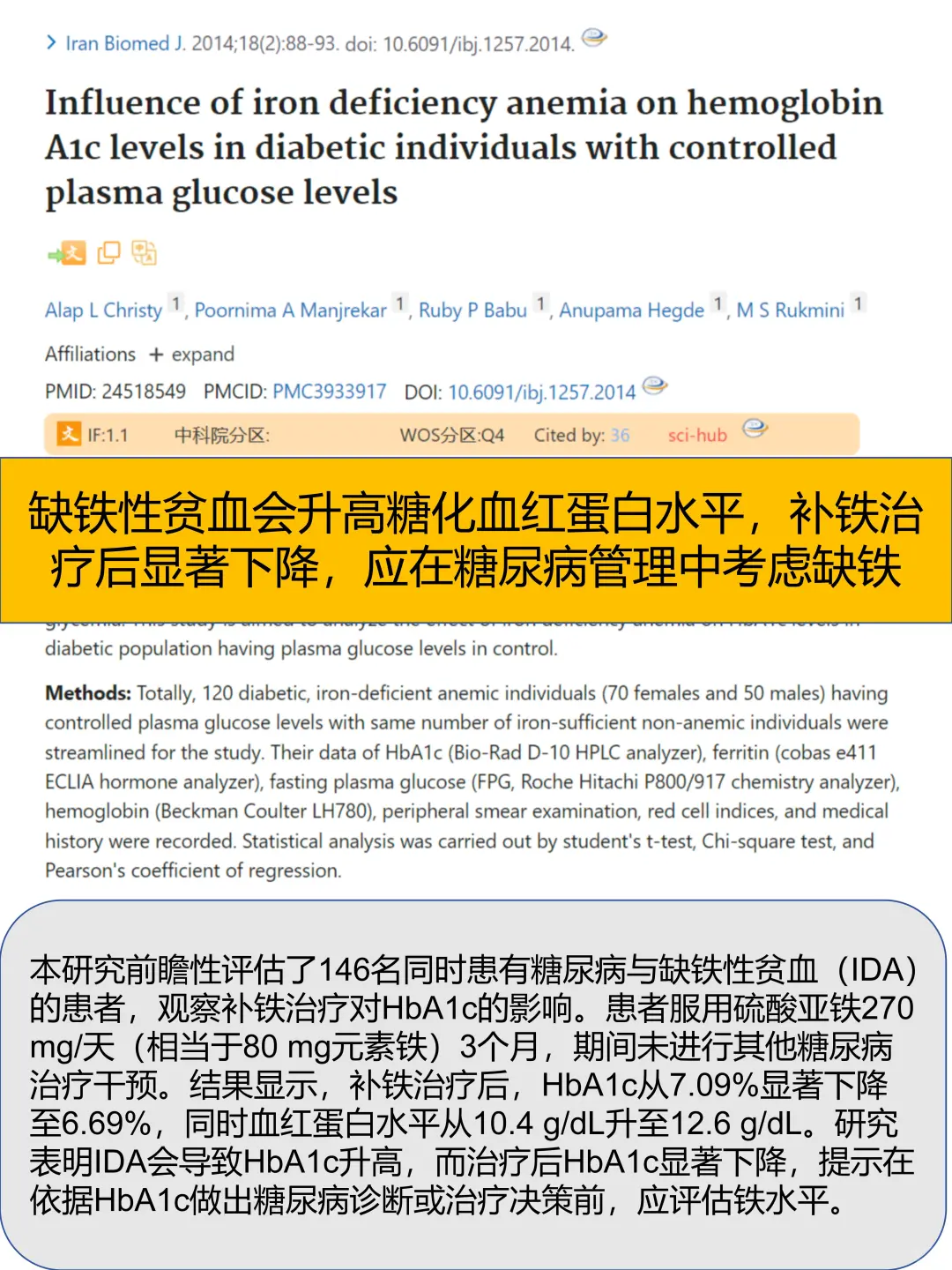 你可能不是胰岛素抵抗，而是单纯的缺铁