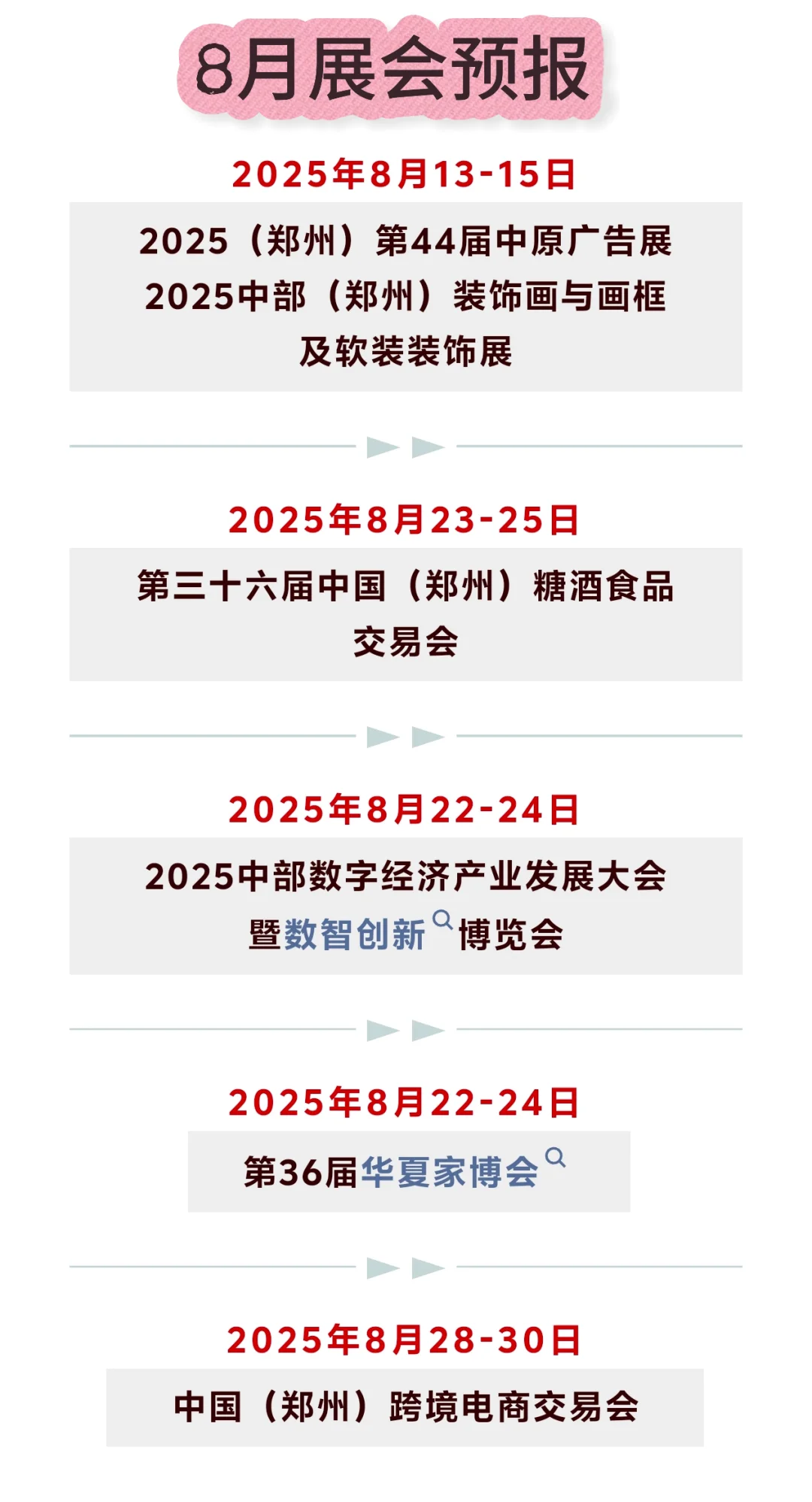 8月份郑州国际会展中心展会预报
