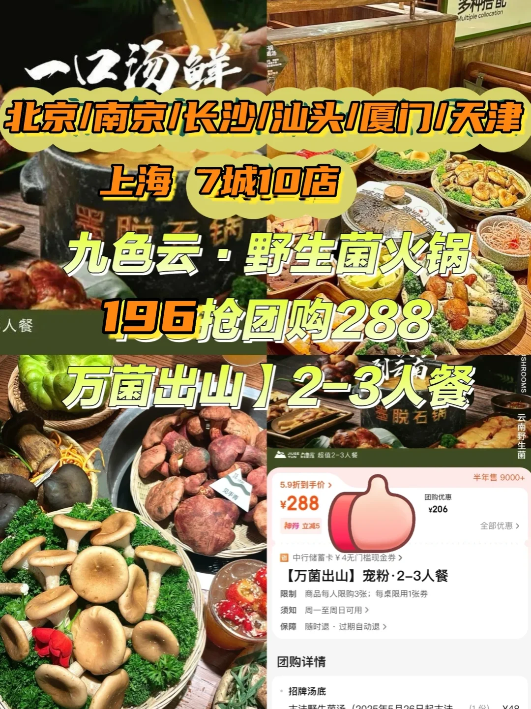 全国9店通兑‼人均65吃云南野生菌火锅?