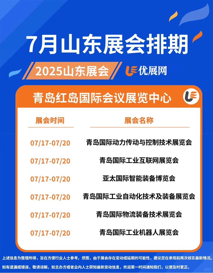 2025年7月【山东展会排期】一览表。