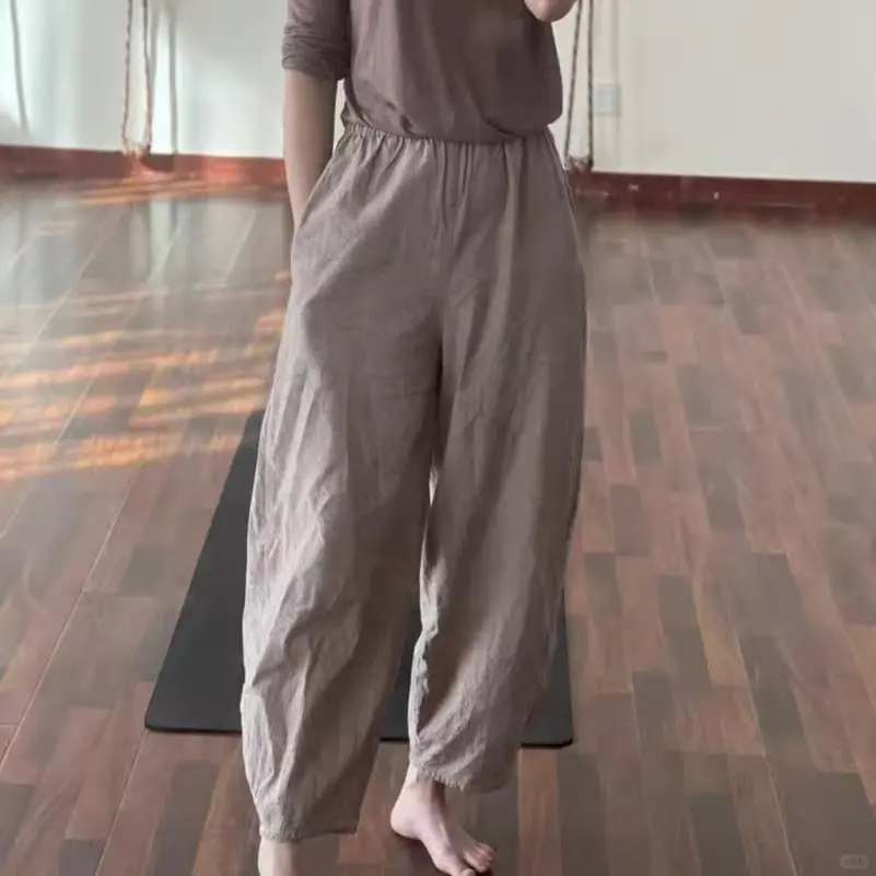 新款2025年新款瑜伽裤女高腰棉麻宽松九