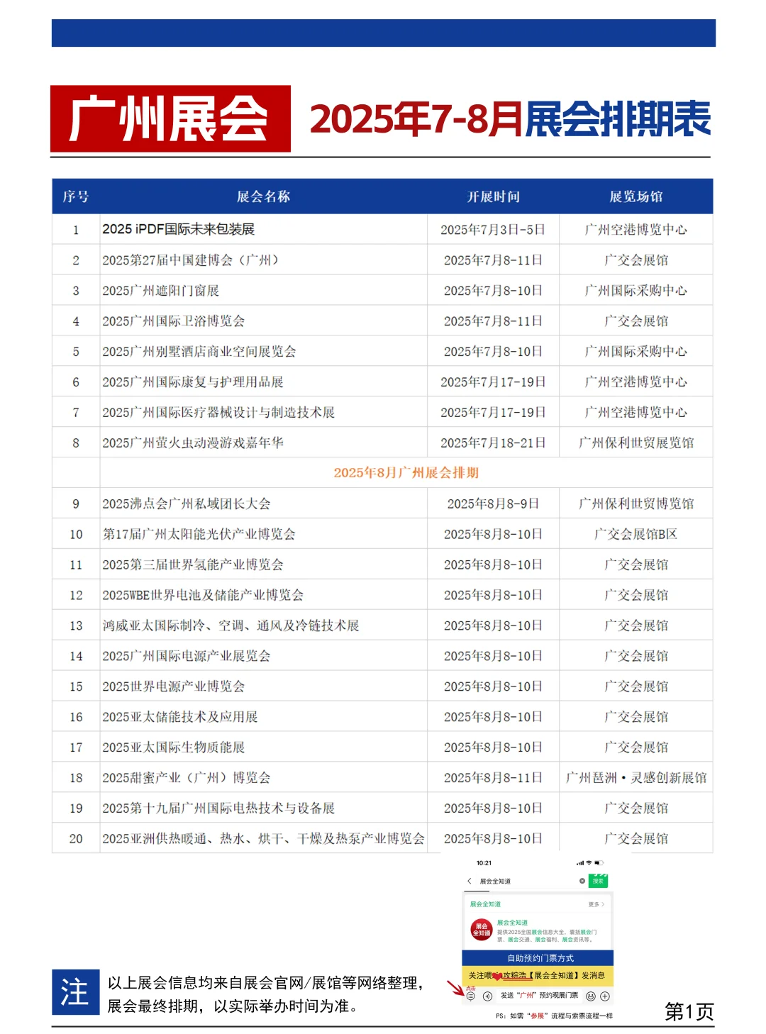 【2025年7-8月】广州展会排期时间表