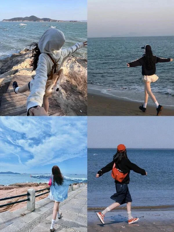 提前预习!!假期i人去海边不露脸拍照姿势