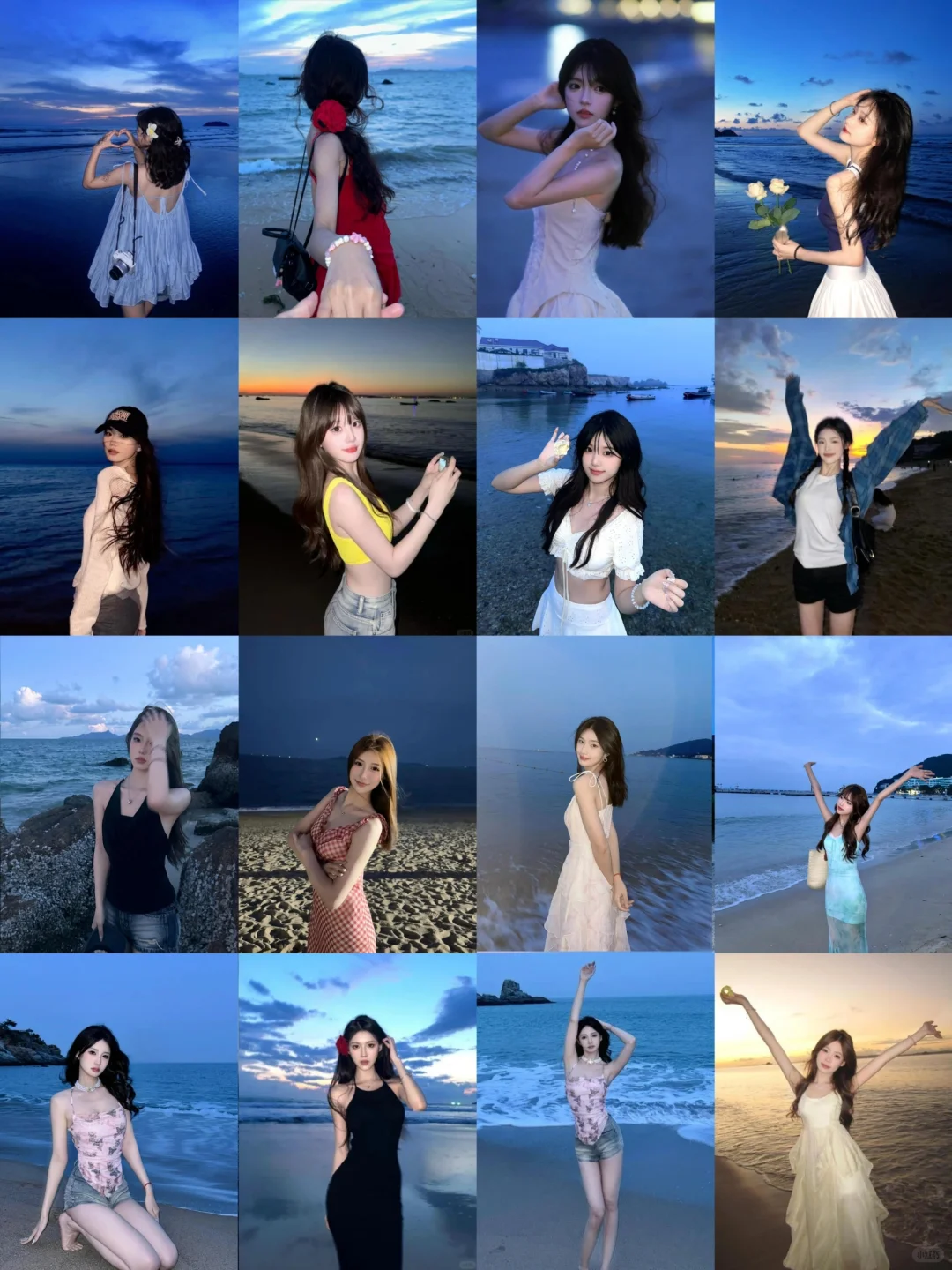 蓝调时刻万能拍照姿势?海边度假写真