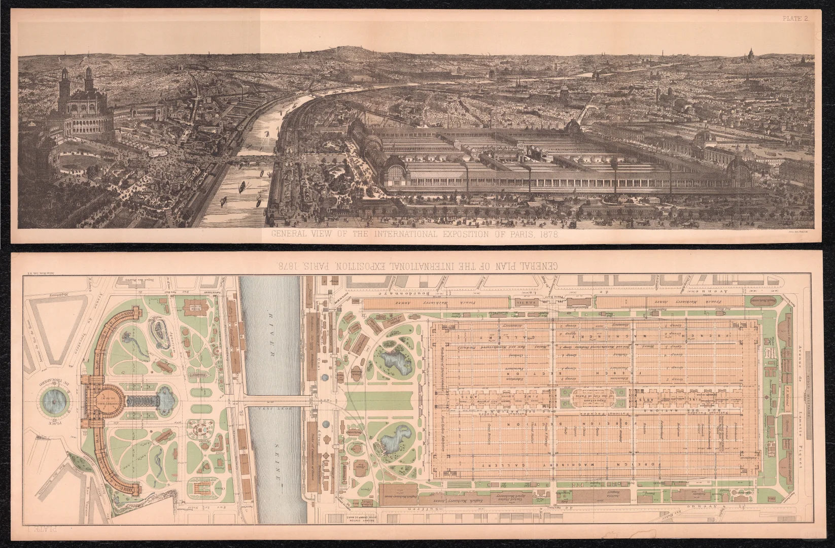 1878年巴黎万国博览会全景景观图与总平面图