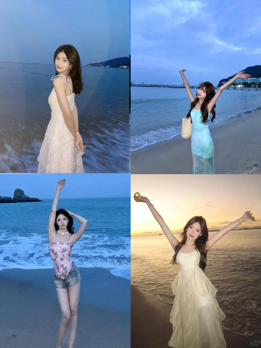 蓝调时刻万能拍照姿势?海边度假写真