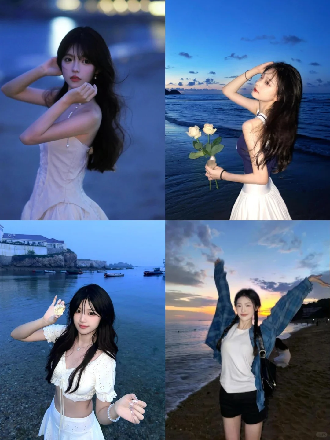 蓝调时刻万能拍照姿势?海边度假写真