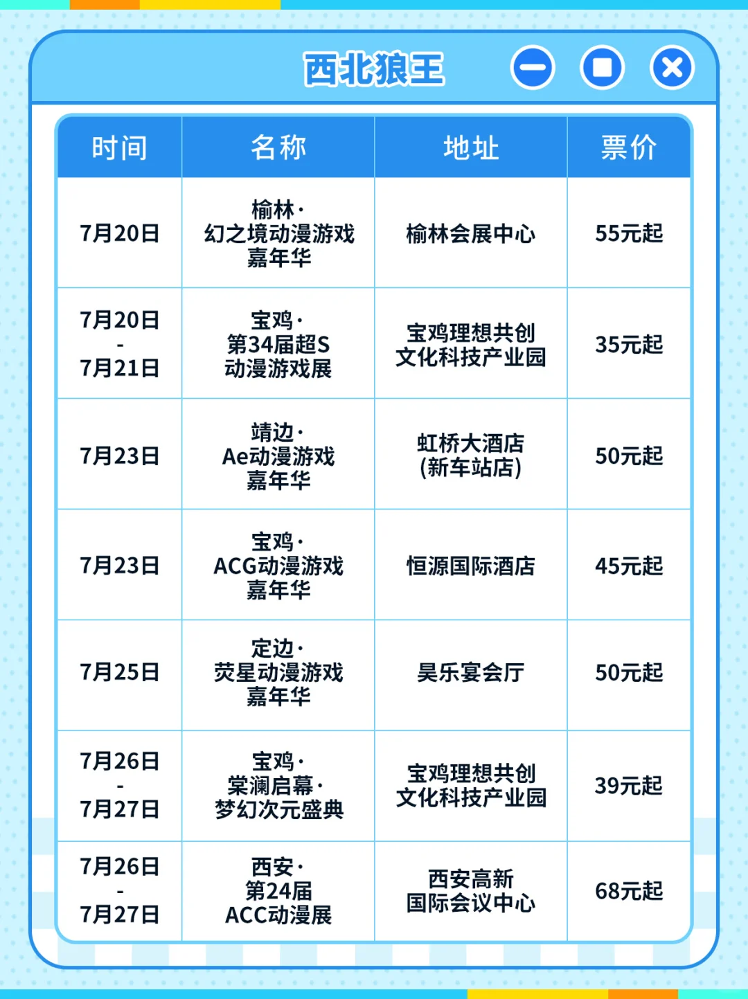 7月陕西漫展汇总！一共19场！