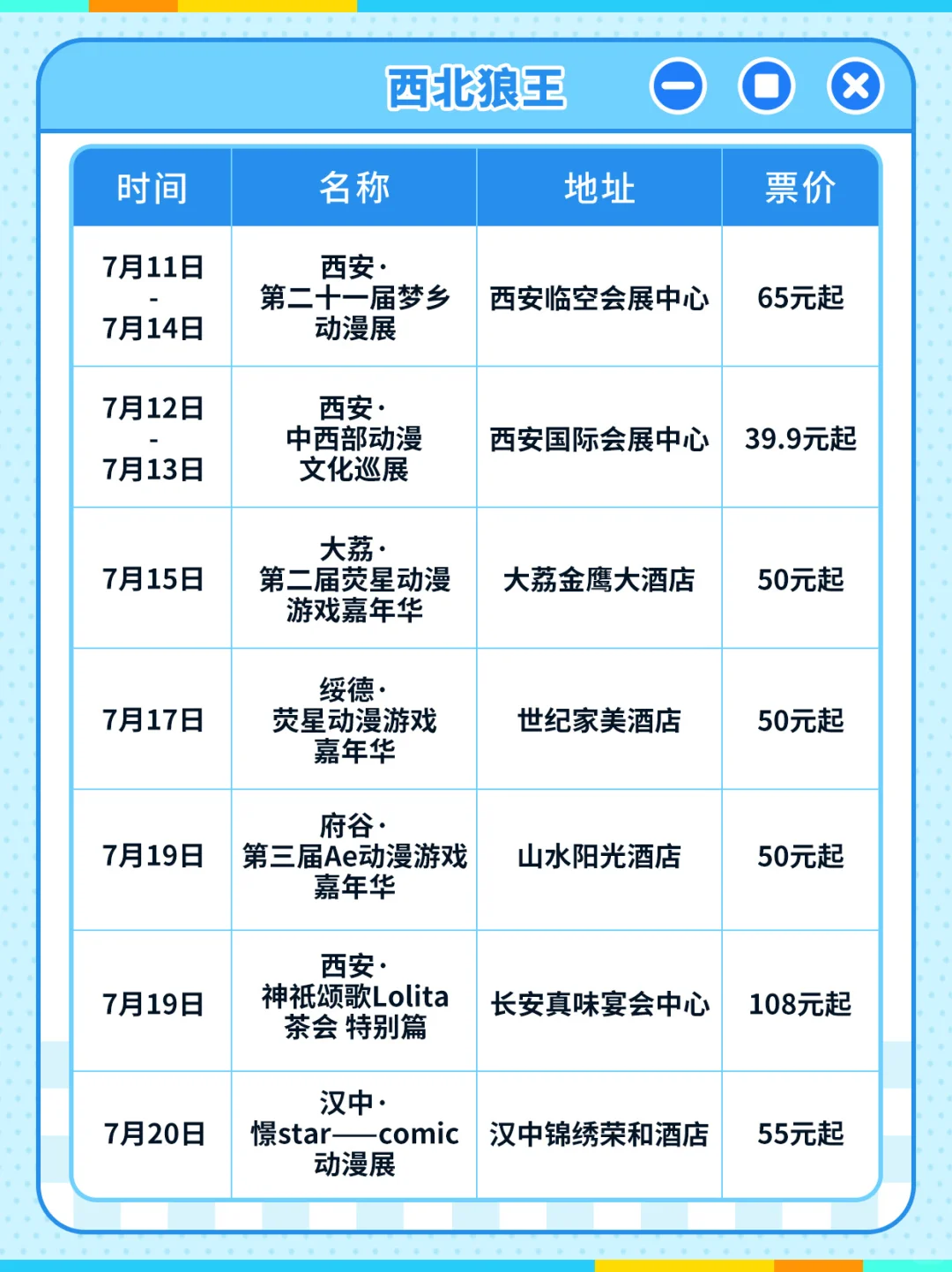 7月陕西漫展汇总！一共19场！