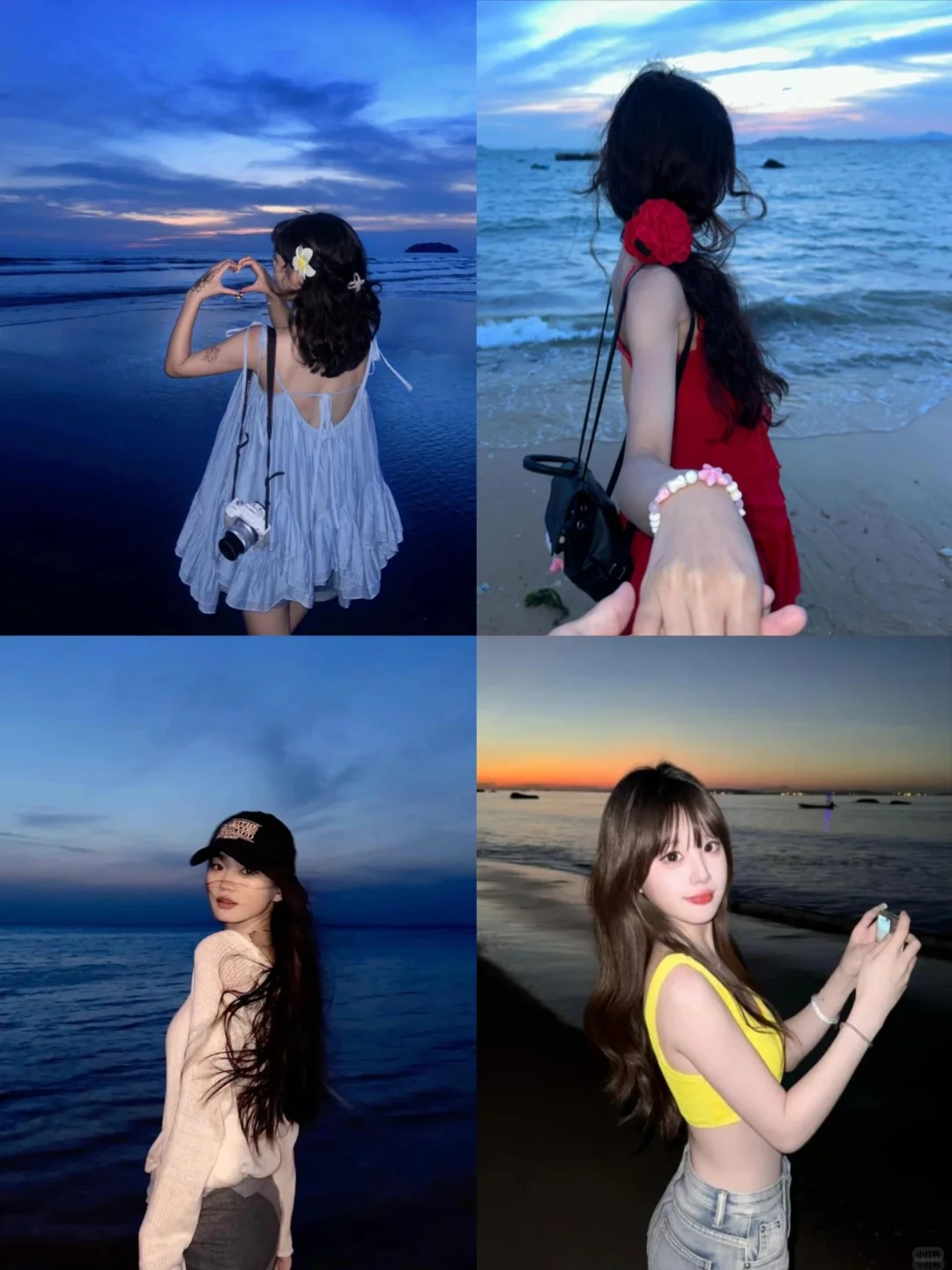 蓝调时刻万能拍照姿势?海边度假写真