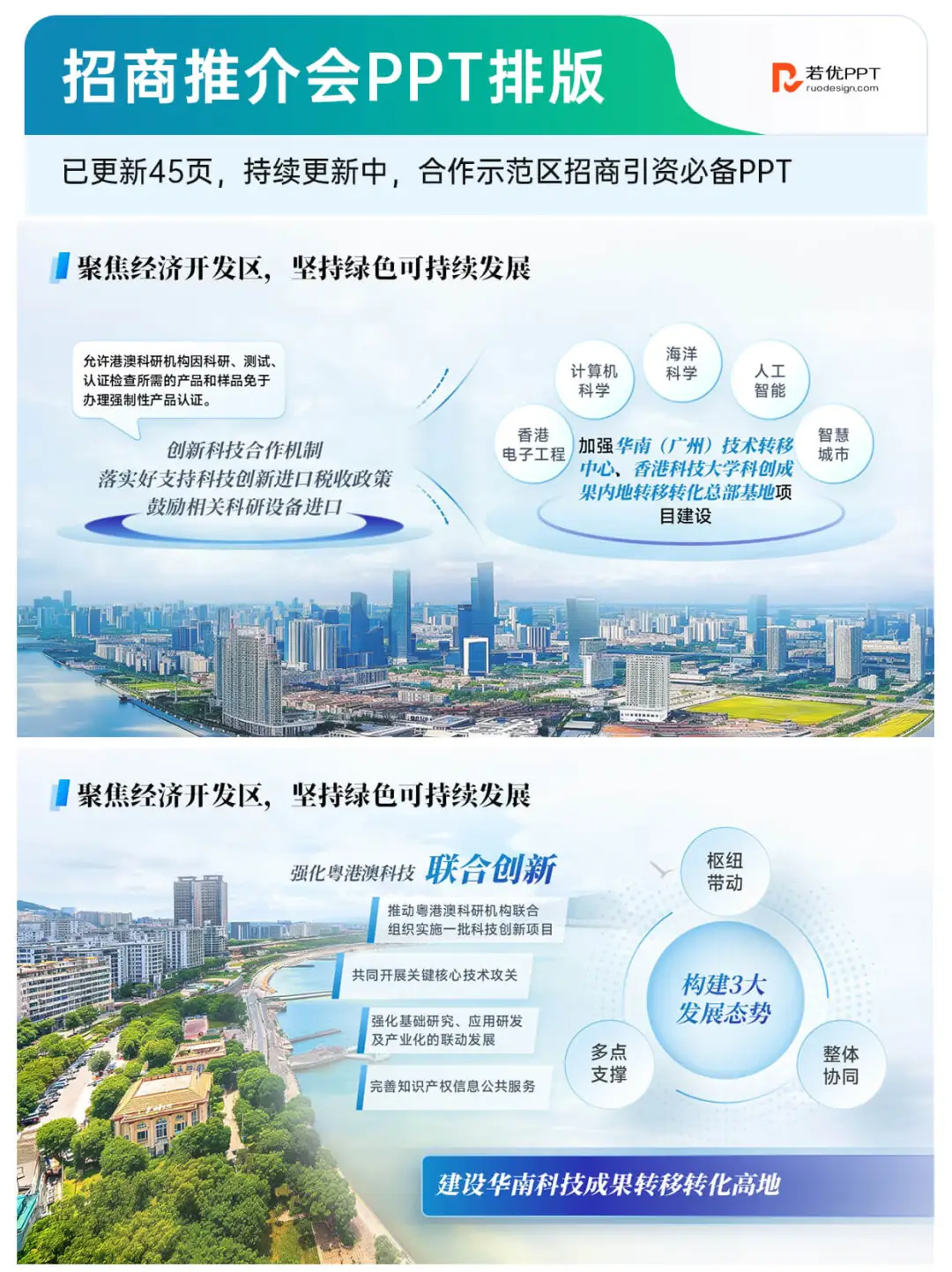 这套蓝绿色招商推介会 PPT，直接拿捏合作方