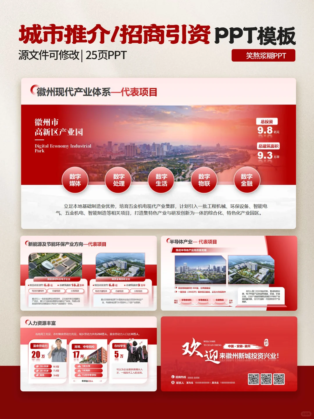 红色城市推介招商引资ppt模板