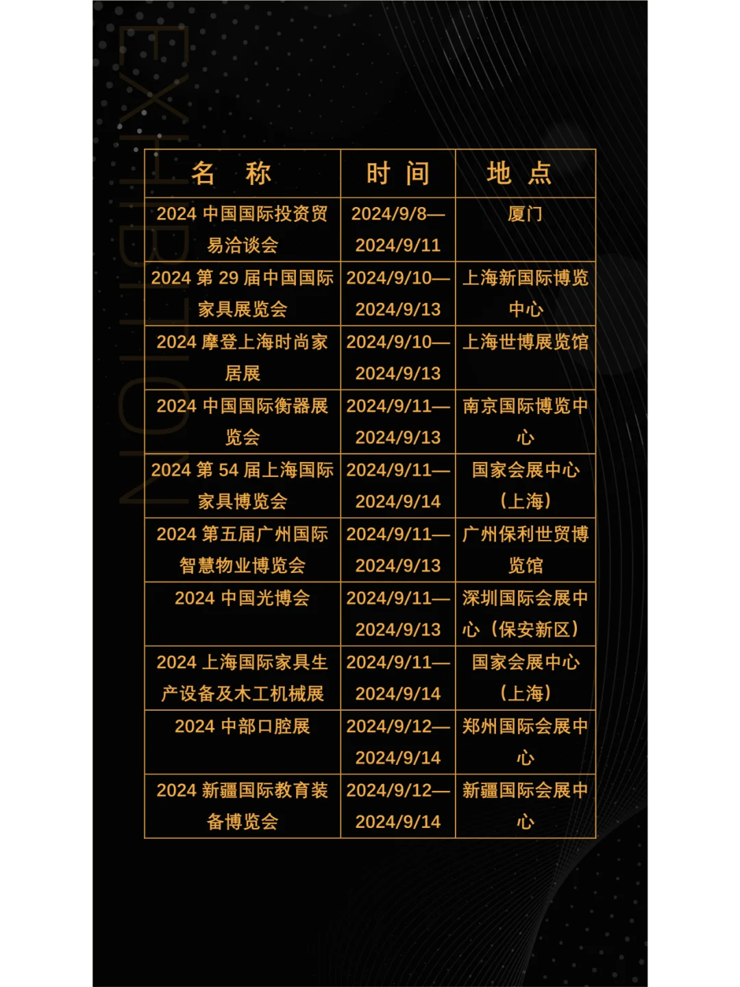 2024年9月全国展会展期大全。