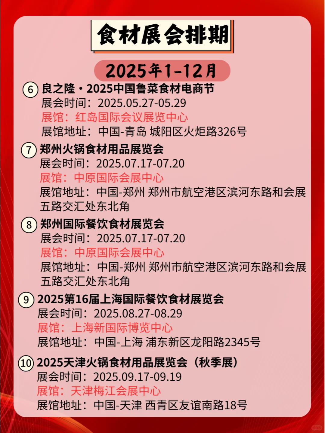 ?2025年全国食材展会排期合集来咯?