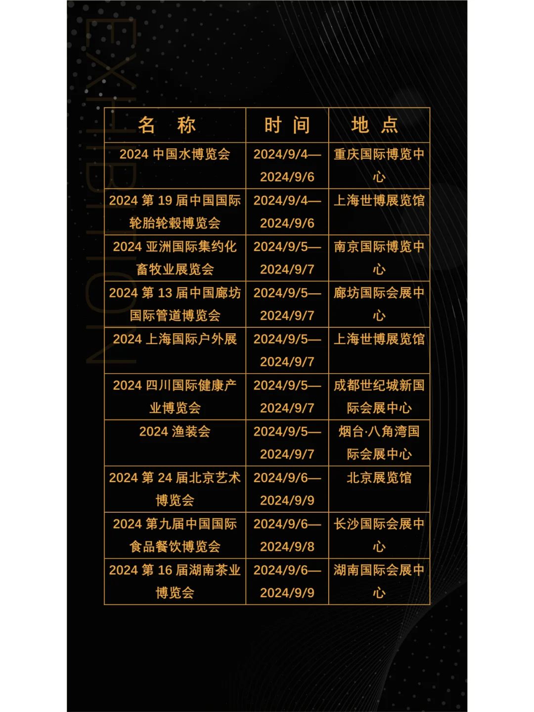 2024年9月全国展会展期大全。