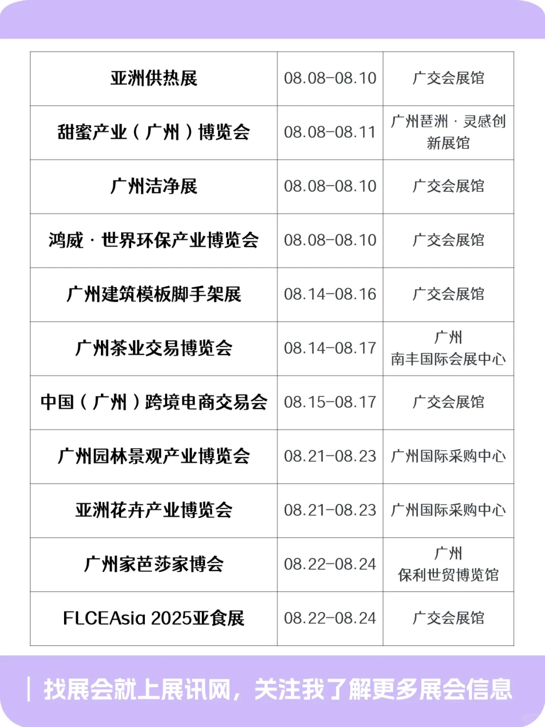 广州展会｜2025下半年展会排期～