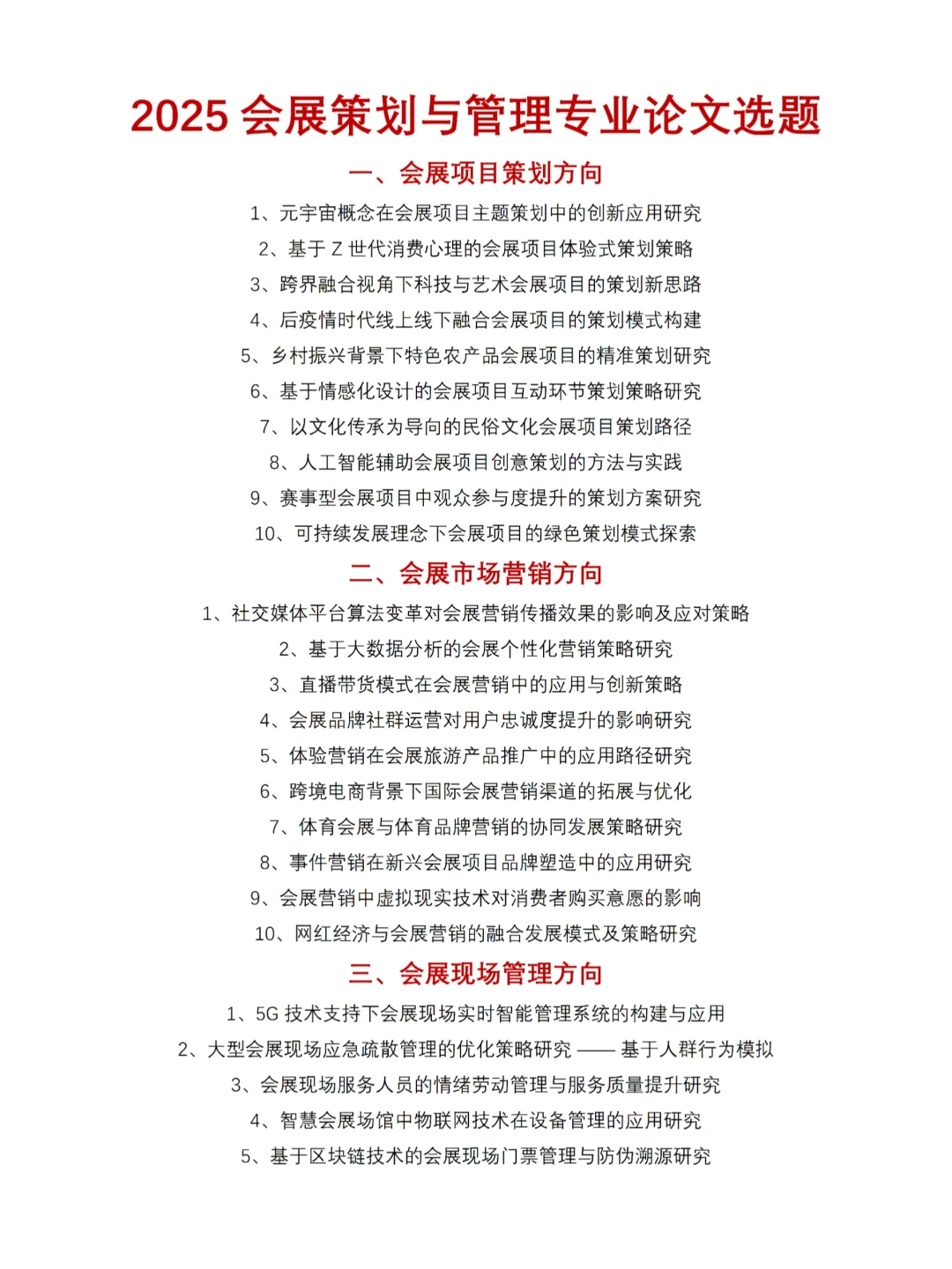 会展策划与管理专业最新选题参考?