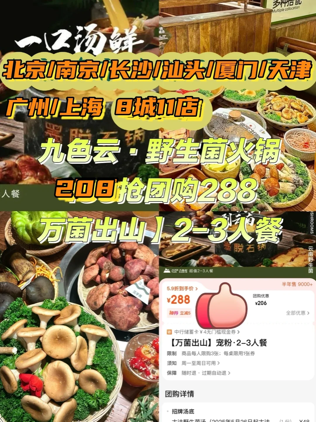 全国11店通兑‼人均69吃云南野生菌火锅?